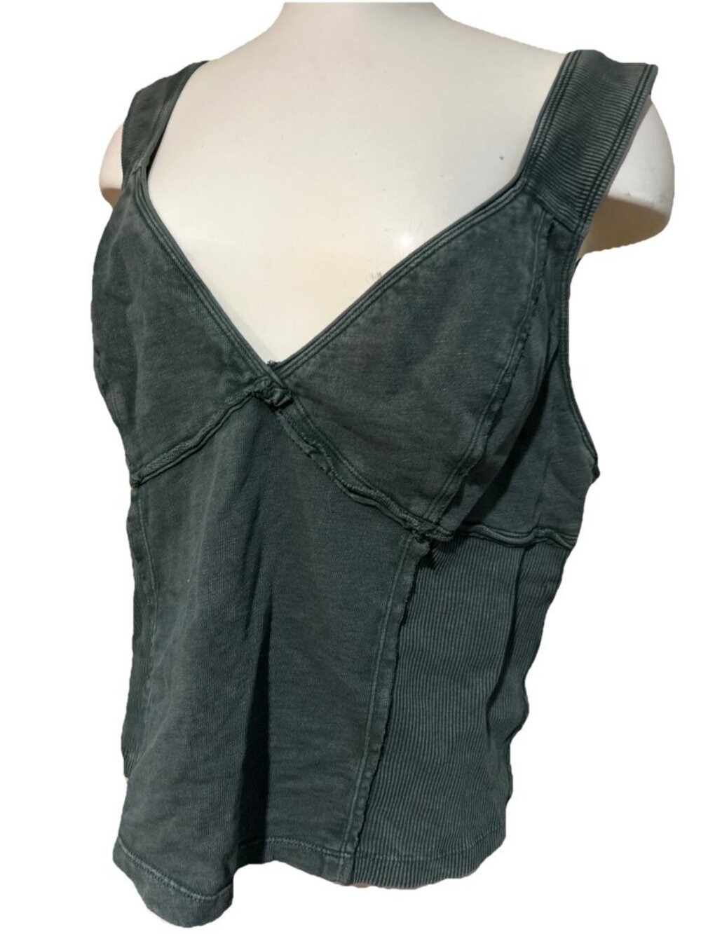 ANTHROPOLOGIE PILCRO XL Ribbed Cotton Tank V Neck  Boho Western Festival